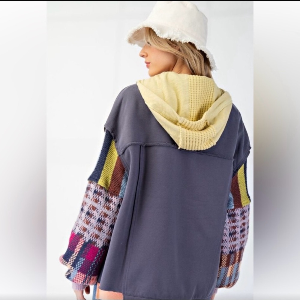 Easel Washed Fleece Knit Mix Button Down Jacket - image 2